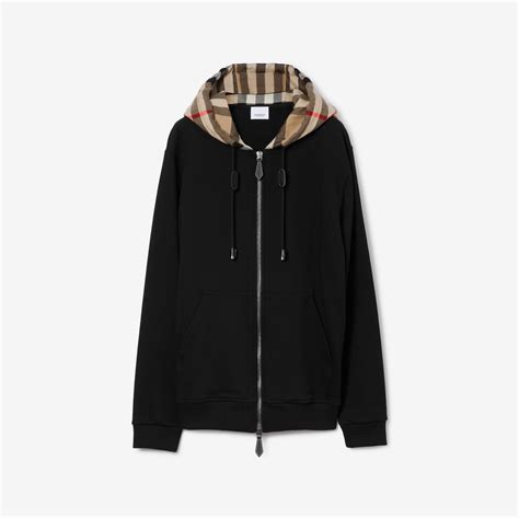 zip burberry|Check Hood Cotton Zip Hoodie in Black .